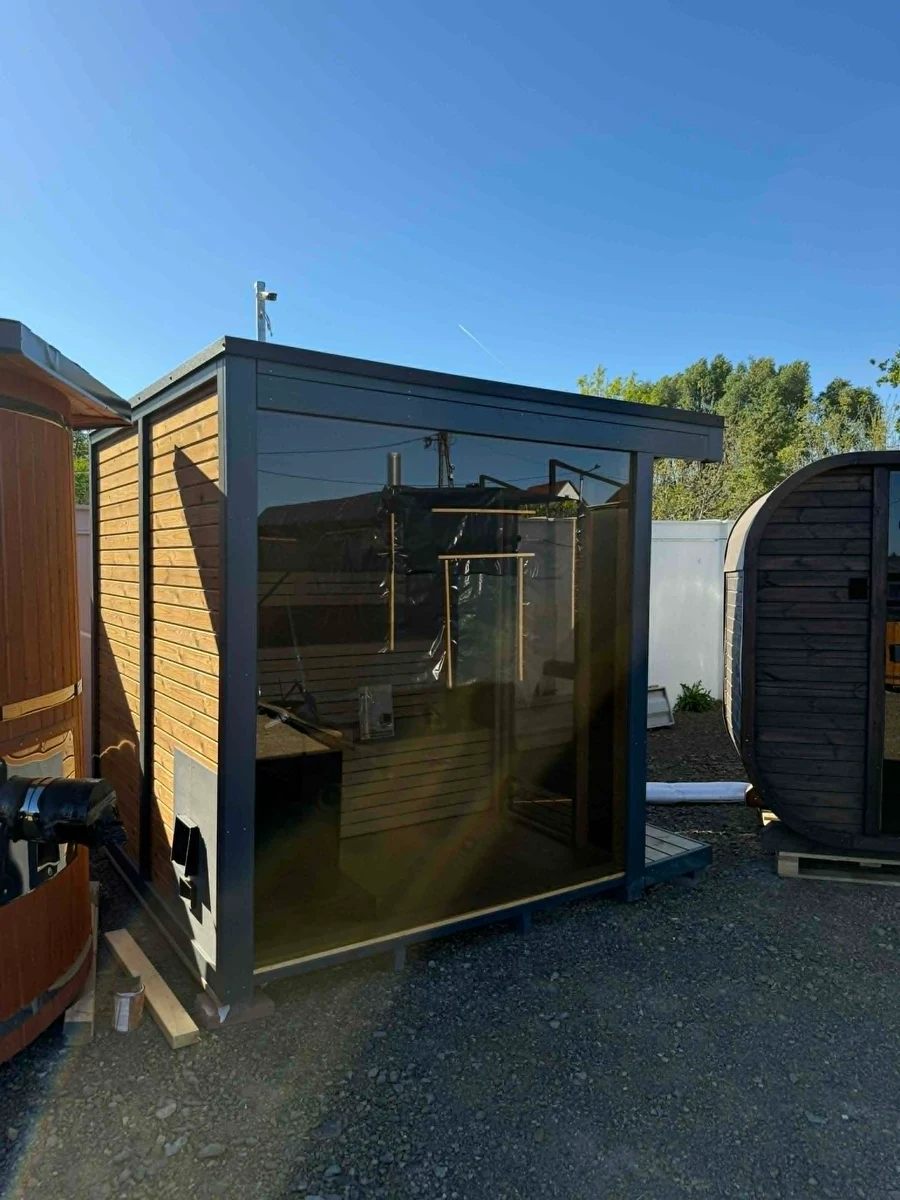 MODUL LUX SAUNA 4-6 FŐ RÉSZÉRE KÜLSŐ TŰZTERŰ FATÜZELÉSŰ KÁLYHÁVAL